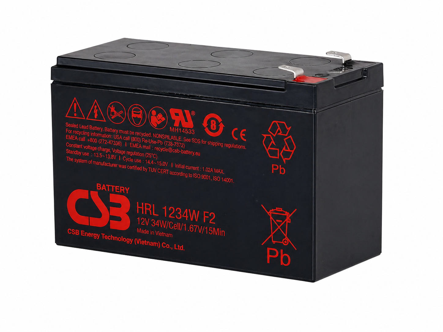 CSB HRL1234W 12V 顶部接线端子 阀控式 AGM 铅酸蓄电池