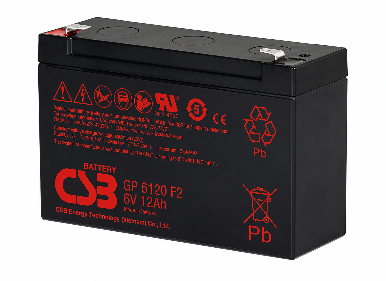 CSB GP6120 6V 12Ah 阀控式AGM蓄电池