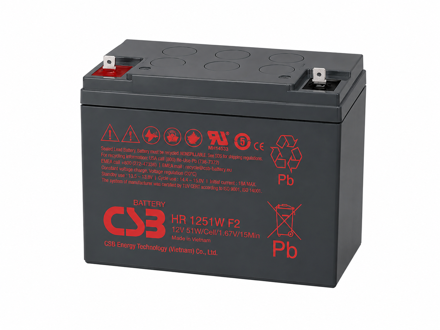 CSB HR1251W 12V 阀控式 AGM 铅酸蓄电池 高倍率 UPS 专用电池